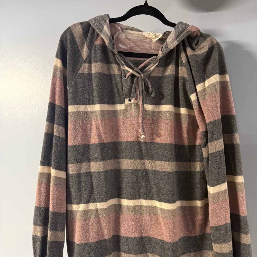 Striped Hooded Sweater With Ties